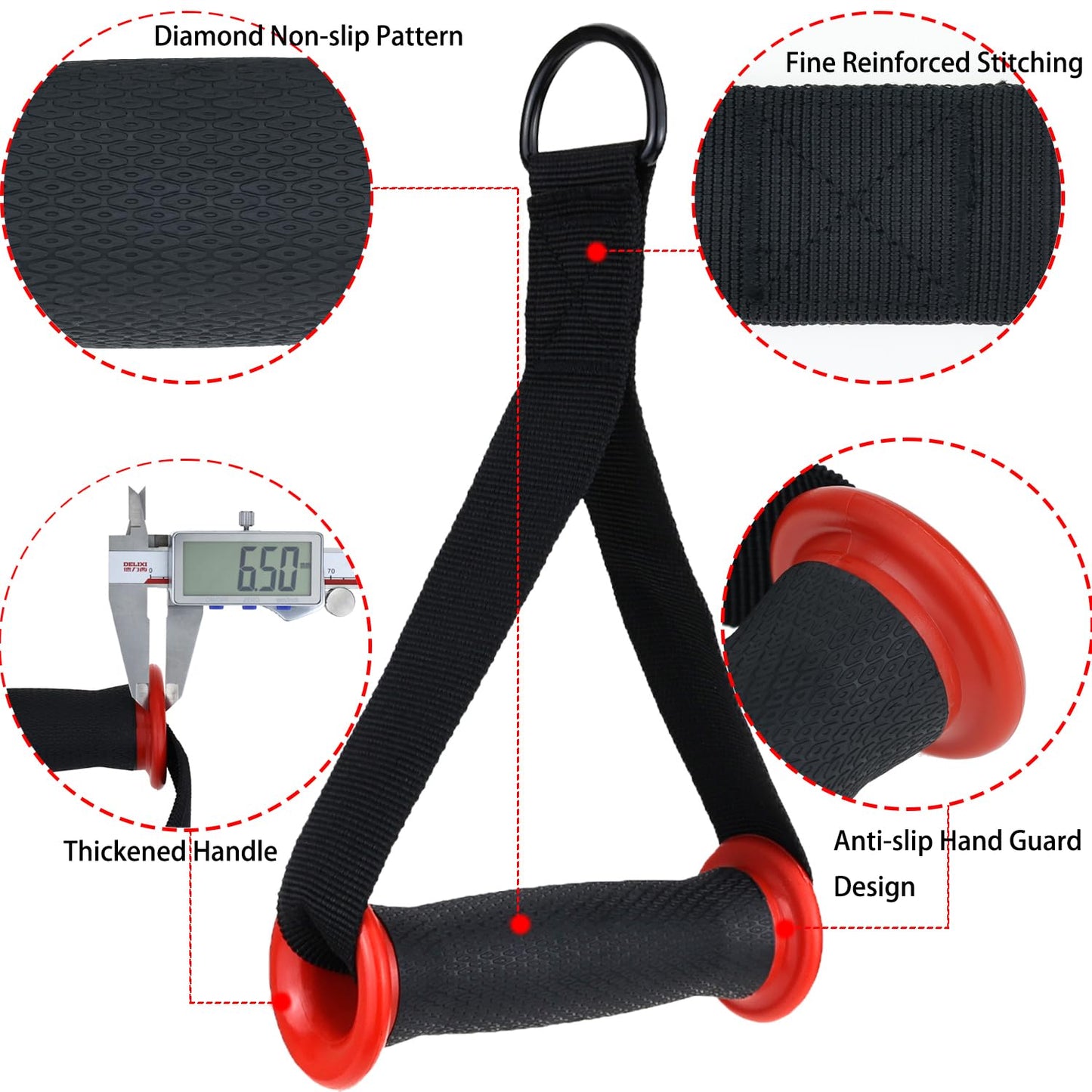 Exercise Handles for Resistance Bands & Cable Machines – Heavy-Duty Non-Slip Padded Grips for Strength Training, Home Gym, and Rehabilitation (Red)