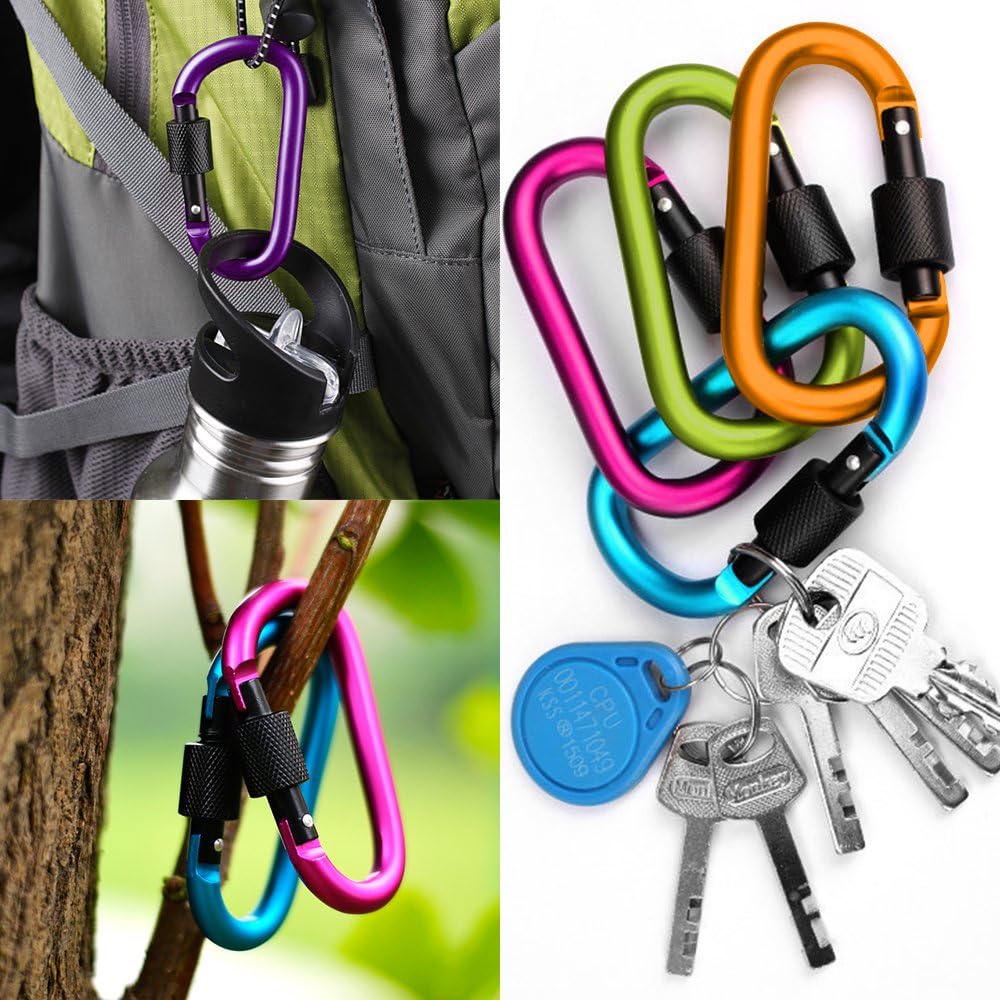 10 Pack Aluminum D-Ring Carabiners, YuCool D Shape Keychain Clips Hook Spring-Loaded for Camping Hiking Fishing, Locking Carabiner,Caribiniers 10 Key Rings - Multi-Color