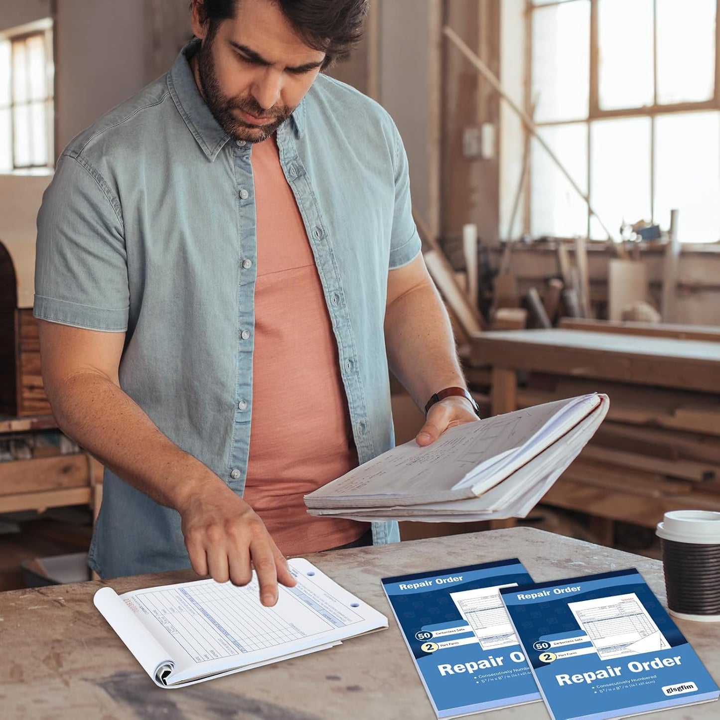 gisgfim 2 Pad Repair Order Book 2 Part Carbonless Receipt Books Consecutively Numbered with Claim Check Stub Invoice Receipt Book Work Order Form Receipt Book Order for Small Business 50 Set per Pads