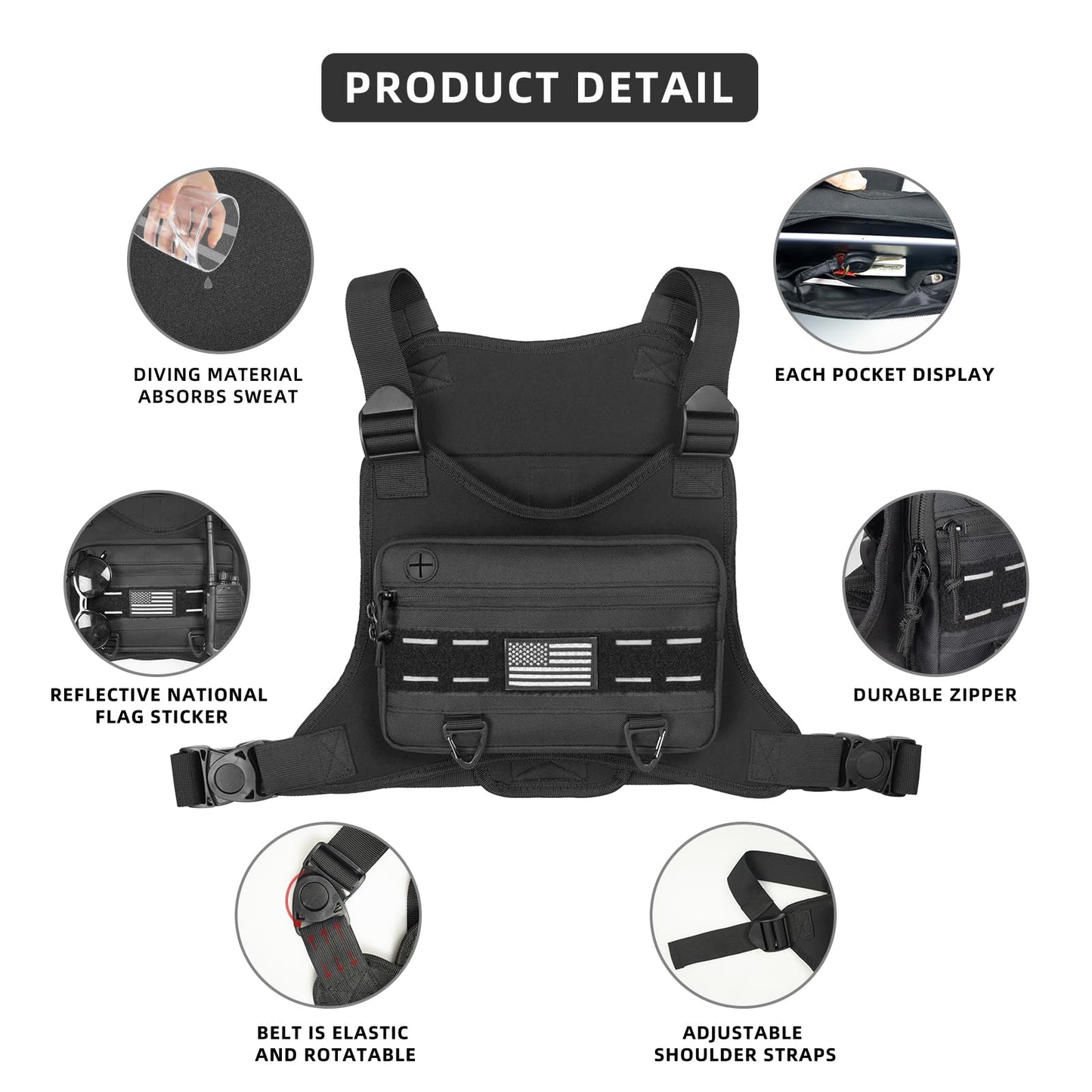 ROGJUK Sports Chest Bag for Men -Tactical Backpack Anti Theft Chest Pack Breathable Running Vest Pouch Water Resistant Reflective with Phone Holder for Workouts Cycling&Hiking