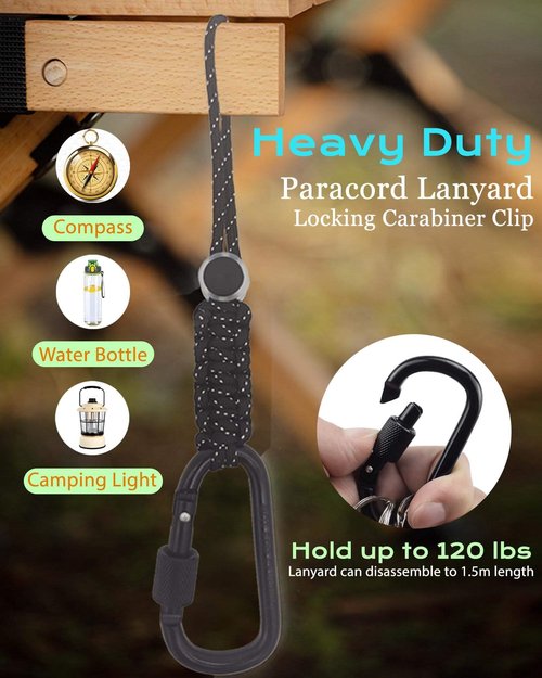 Oythiem Locking Carabiner Clip Heavy Duty with Paracord Lanyard, Detachable Buckle Backpack Clips with A Fastener As A Key, Water Bottle, Small Accessories Organizer for Camping, Hiking and Traveling
