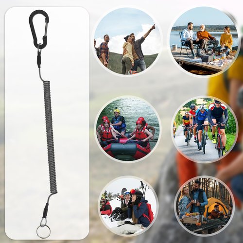 Sliverdew Retractable Safety Coiled Lanyard, 3-Pack Heavy Duty Steel Wire Coiled Key Lanyard with Aluminium Alloy Clip and Key Rings - Kayak Fishing & Boating