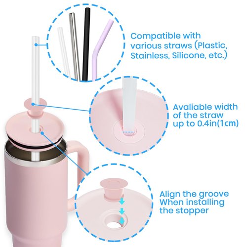 BOSORIO 11pcs Spill Stoppers and Straws Comppatible with Hydroflask Tumbler, Replacement Straw Accessories for Hydro Flask Tumbler 20oz, 28oz, 32oz, 40oz, Fits Most Straws(Pink