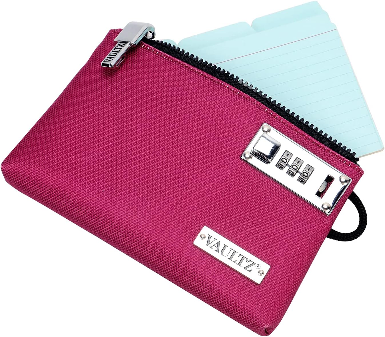 Vaultz Money Bag with Lock - 5 x 7 Inch, Men & Women's Locking Accessories Pouch for Cash, Bank Deposits, Wallet, Medicine, Phone and Credit Cards - BERRY