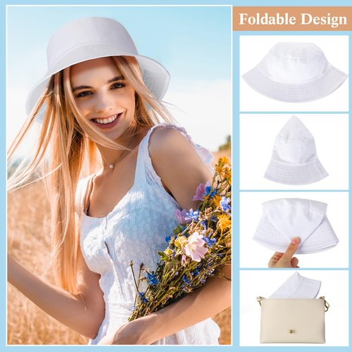 Mepase 60 Pcs Bucket Hat, Cotton Summer Cap for Women Men Summer Solid Color Beach Getaway Fisherman's Hat Outdoor and Travel (22.04-22.83 Inch)