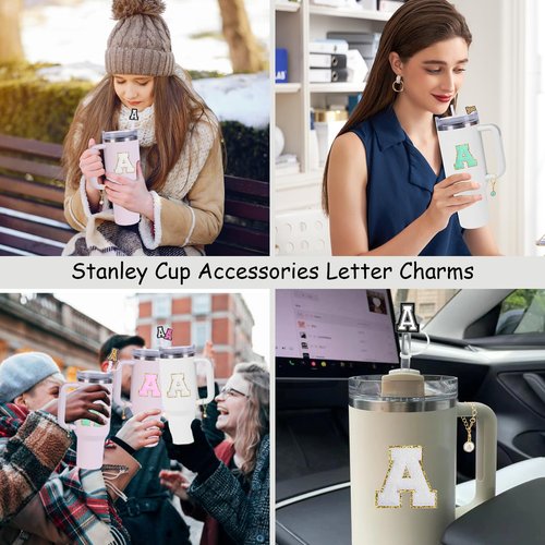 Stanley Cup Accessories Set,3 Pcs 0.4in Straw Cover, Letter Stanley Charm, Letter Towel Stickers Fits 40&30 Oz Tumbler(A)
