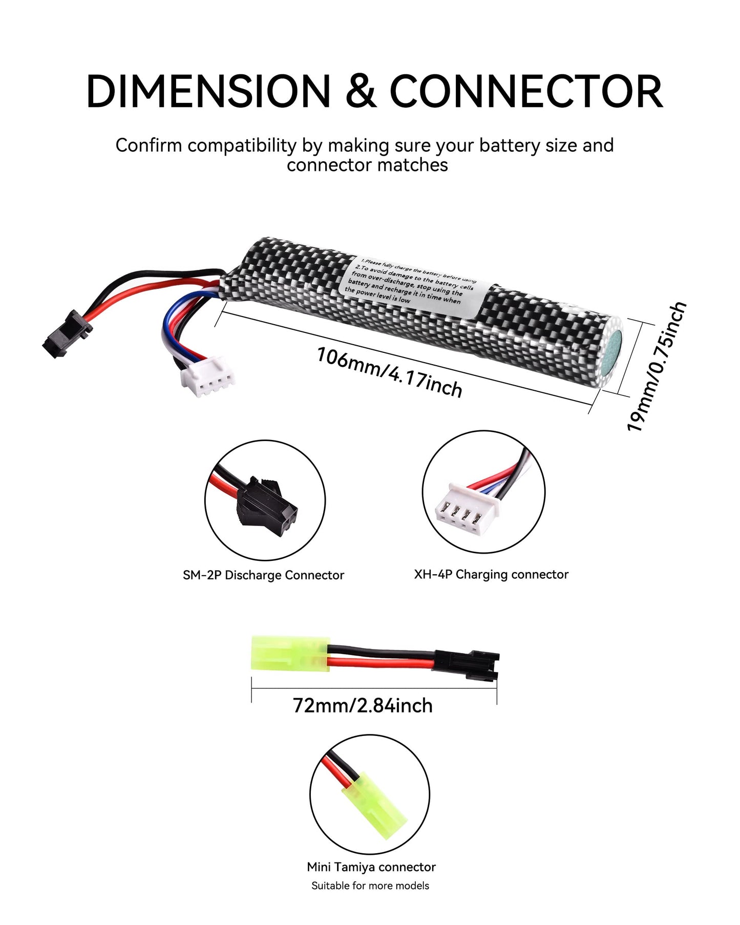 11.1v 2000mAh Battery with Charger - Rechargeable Batteries Accessories with SM2P Plug Mini Tamiya Connector for Airsoft Compatible with Gel Ball Blaster Gun,1 pcs