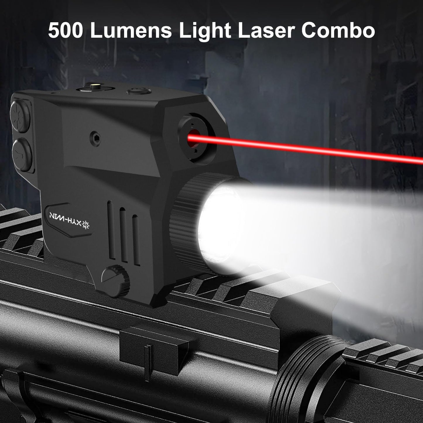 Picatinny Rail-Mounted Weaponlight Laser Combo with Strobe Function for Handguns, Magnetic Charging, 500 Lumens Pistol Light Laser Combo, Laser Class IIIA, 5mW