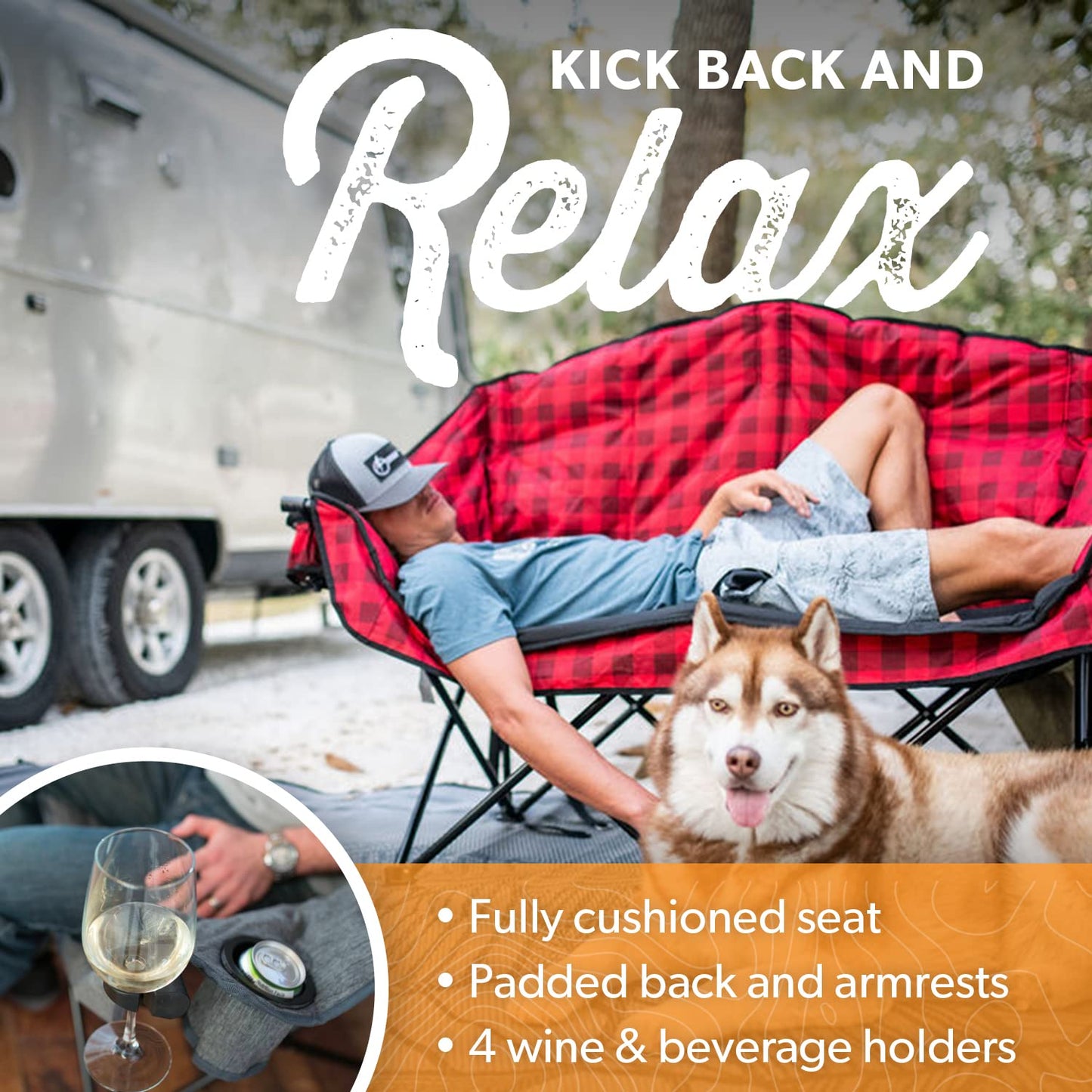 Kuma Outdoor Gear Bear Buddy/Double Chair with Carry Bag, Ultimate Portable Luxury Outdoor Heated Camping Loveseat for Glamping, Sports & Outdoor Adventures (Heather Grey)
