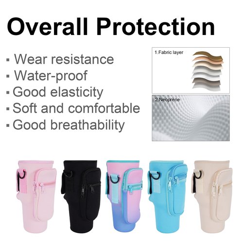 SOGIME Tumbler Holder with Strap for Stanley Cup 40oz,Machine Washable Cup Carrier Bag & Case with Phone Pocket Fit Most 40oz Tumbler with Handle,Pink