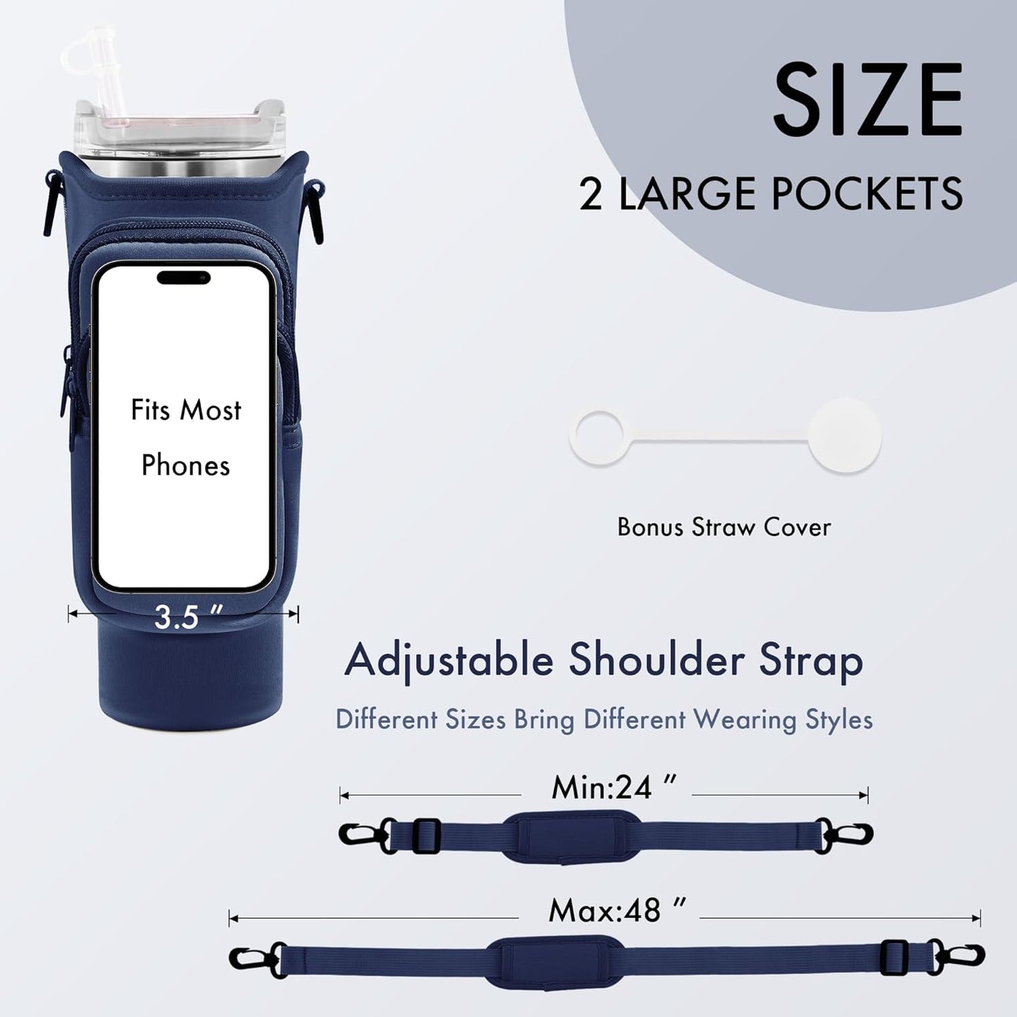 Water Bottle Carrier Bag for Stanley Cup 40/30 Oz | Adjustable Strap & Phone Pocket