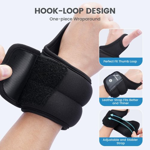 Sportneer Wrist Weights with Thumb Hole for Men Women Arm Hand Weights for Running Walking Jogging Physical Therapy Gym Strength Training Cardio Exercises 1 LB x 2 (Black)
