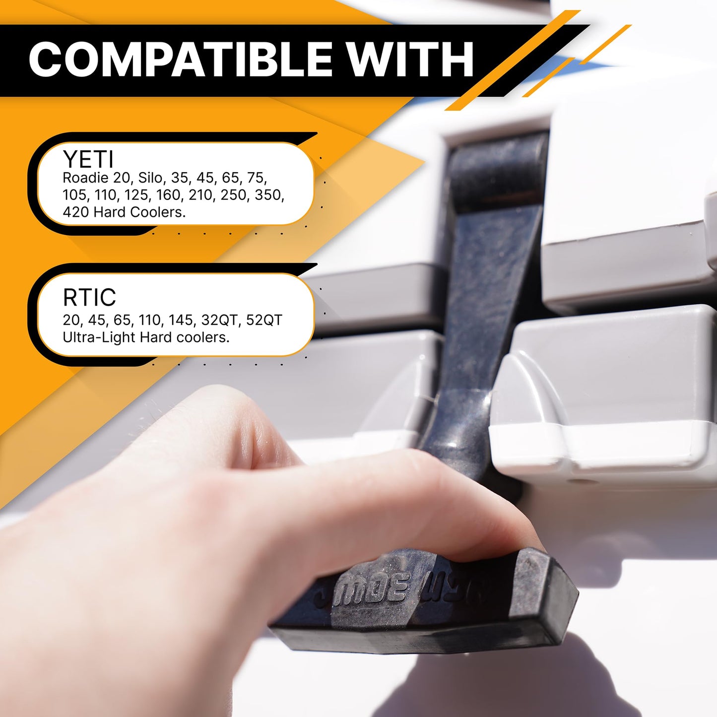 Jmoe USA Upgraded Cooler Latches Replacement | Fits RTIC & Yeti Coolers | Tough Durable Rubber Material | 2-Pack | Fits Tundra, Roadie, Haul, Silo, 52 qt Ultra-Light, and More | Includes Metal Pry Bar