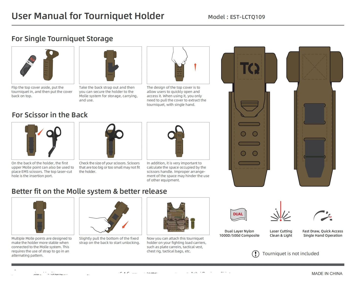 Laser Cut Molle Tourniquet Holder Pouch, TQ Holder Holster 2Pcs Nylon for Tactical Vest Backpack (RG)