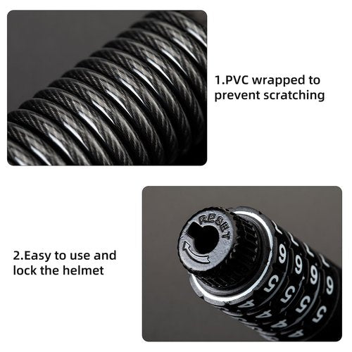 ROCKBROS Motorcycle Helmet Lock, Bike Helmet Lock, 4 Digit Small Cable Lock, Retractable Stroller Lock, Luggage Lock, Black