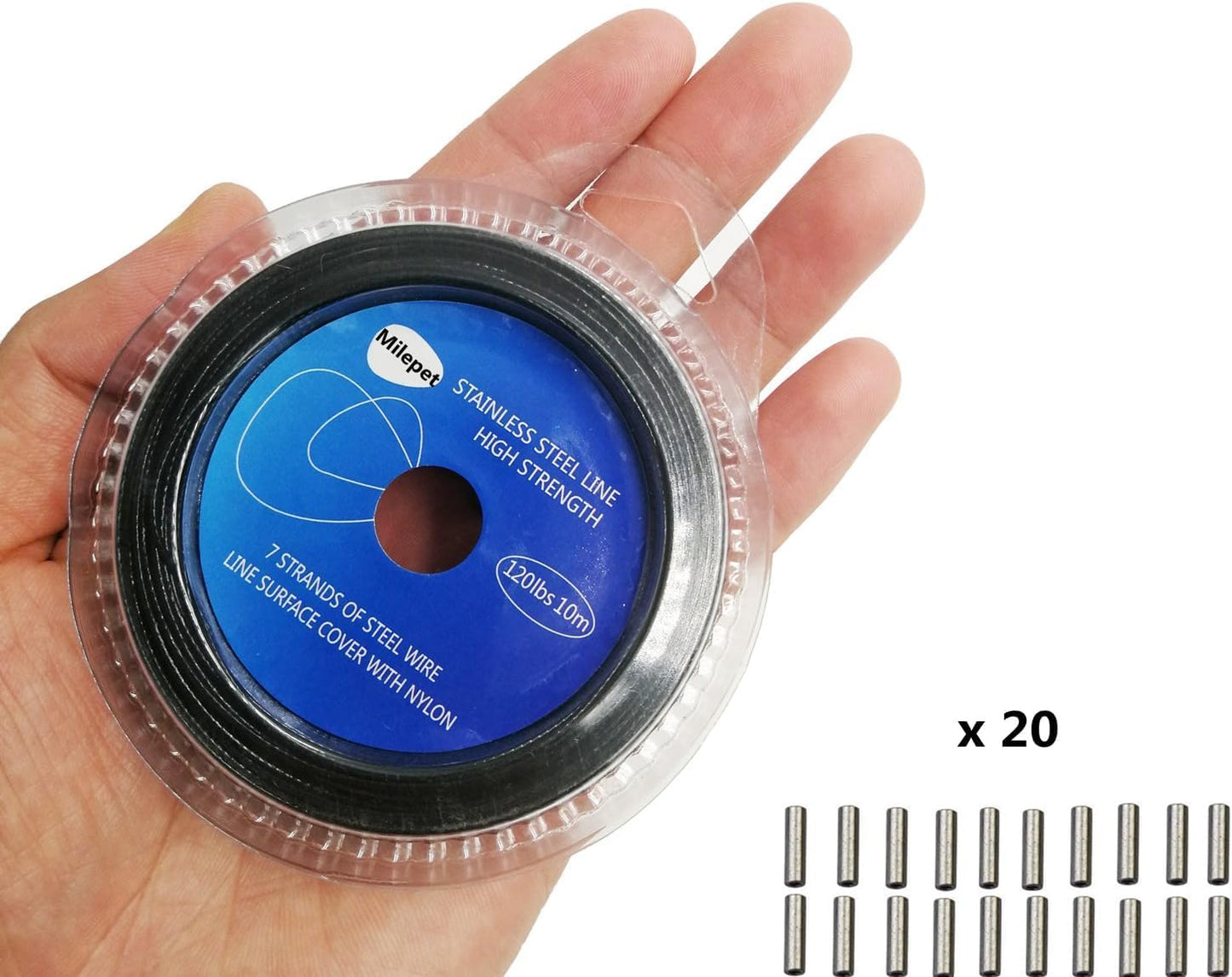 10LB-200LB Fishing line Wire Leader Vinyl Coated Stainless Steel Trace Lures Leader Wire 10 Meter,with 20pcs Crimps Sleeves,Black & Silver Select