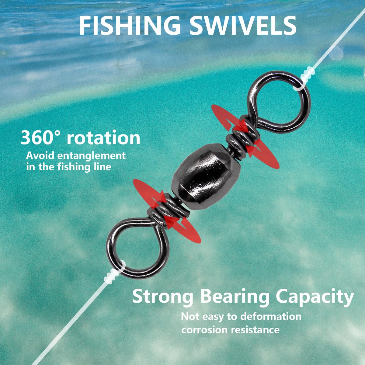 UperUper Fishing Barrel Swivels Kit, 300pcs Stainless Steel Rolling Bearing Snap Connector for Saltwater Freshwater Fishing#2#3#4#5#6#7