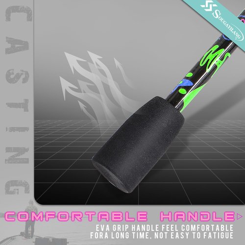 Sougayilang Fishing Rod, 2-Piece Fiber Glass Casting Rod with EVA Grip, Smooth Transition Fishing Pole- 6'0"