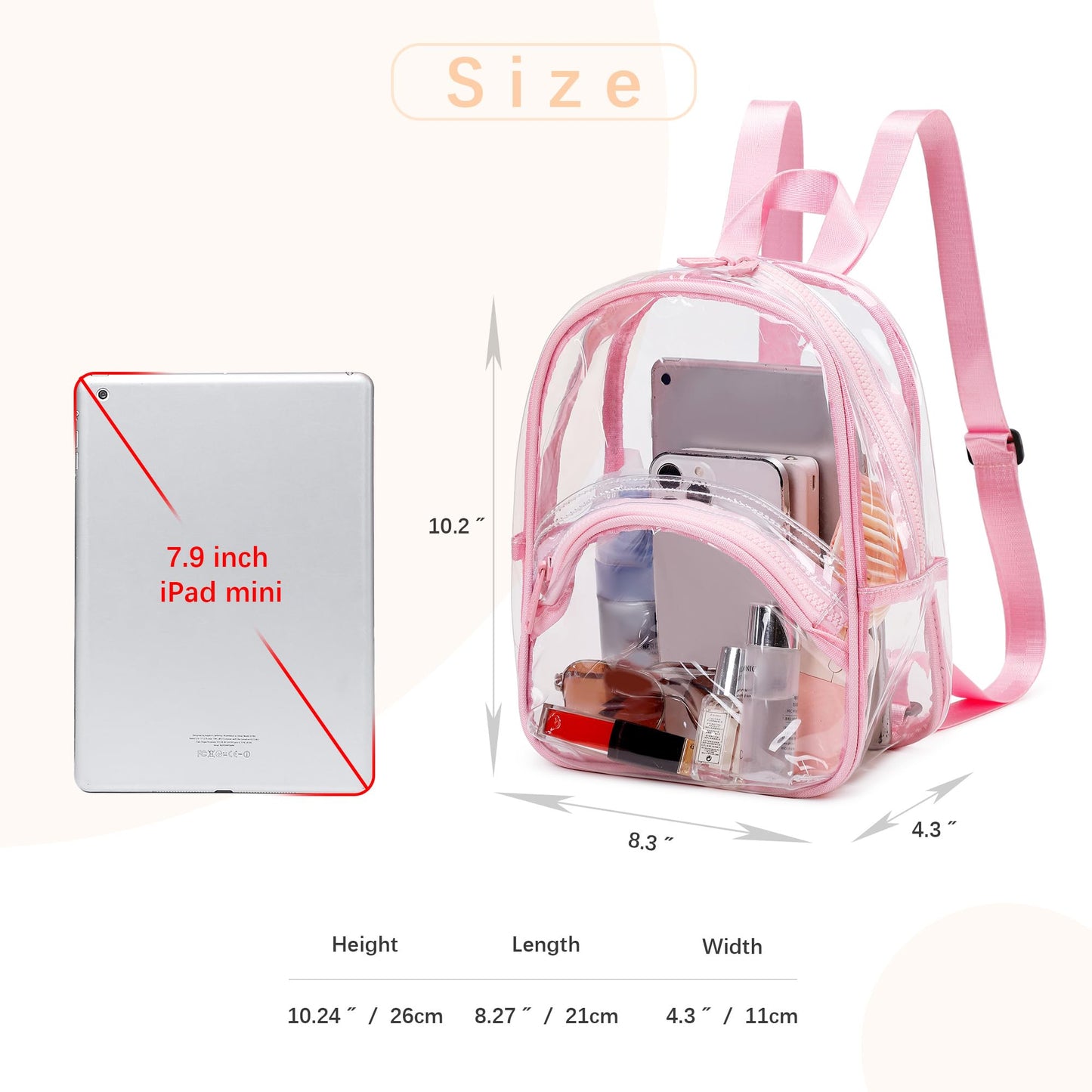 abshoo Clear Mini Backpack for Stadium Events Approved See Through Bag Transparent Backpacks for Girls Women (Pink)