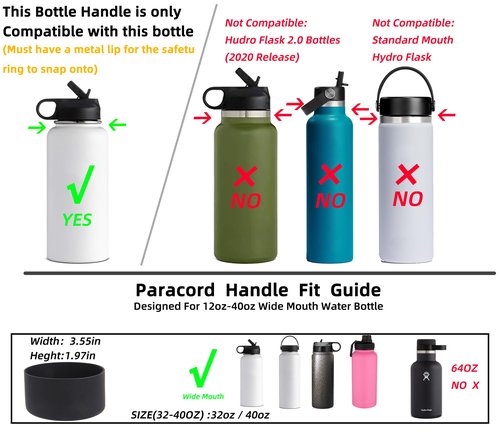 SPEQT Paracord Handle - Fits Wide Mouth Water Bottles Durable Carrier Strap Cord with Safety Ring,Compass and Carabiner Plus a Protective Silicone Boot (Rainbow)