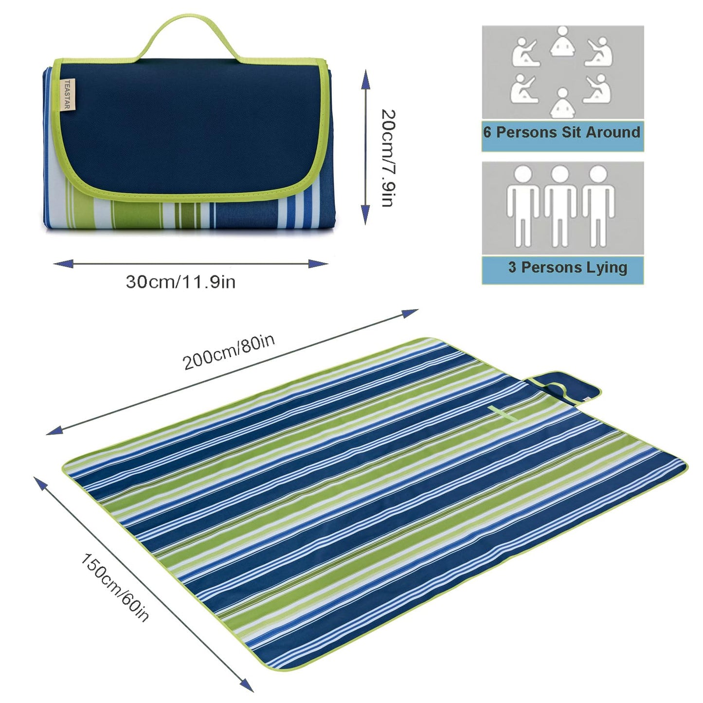 TEASTAR Picnic Blankets Extra Large Beach Blanket Waterproof Sandproof Outdoor Blanket for Grass Sand Free Beach Mat Picnic Mat Foldable 80" X60 for Camping, Hiking Travel Sand Park
