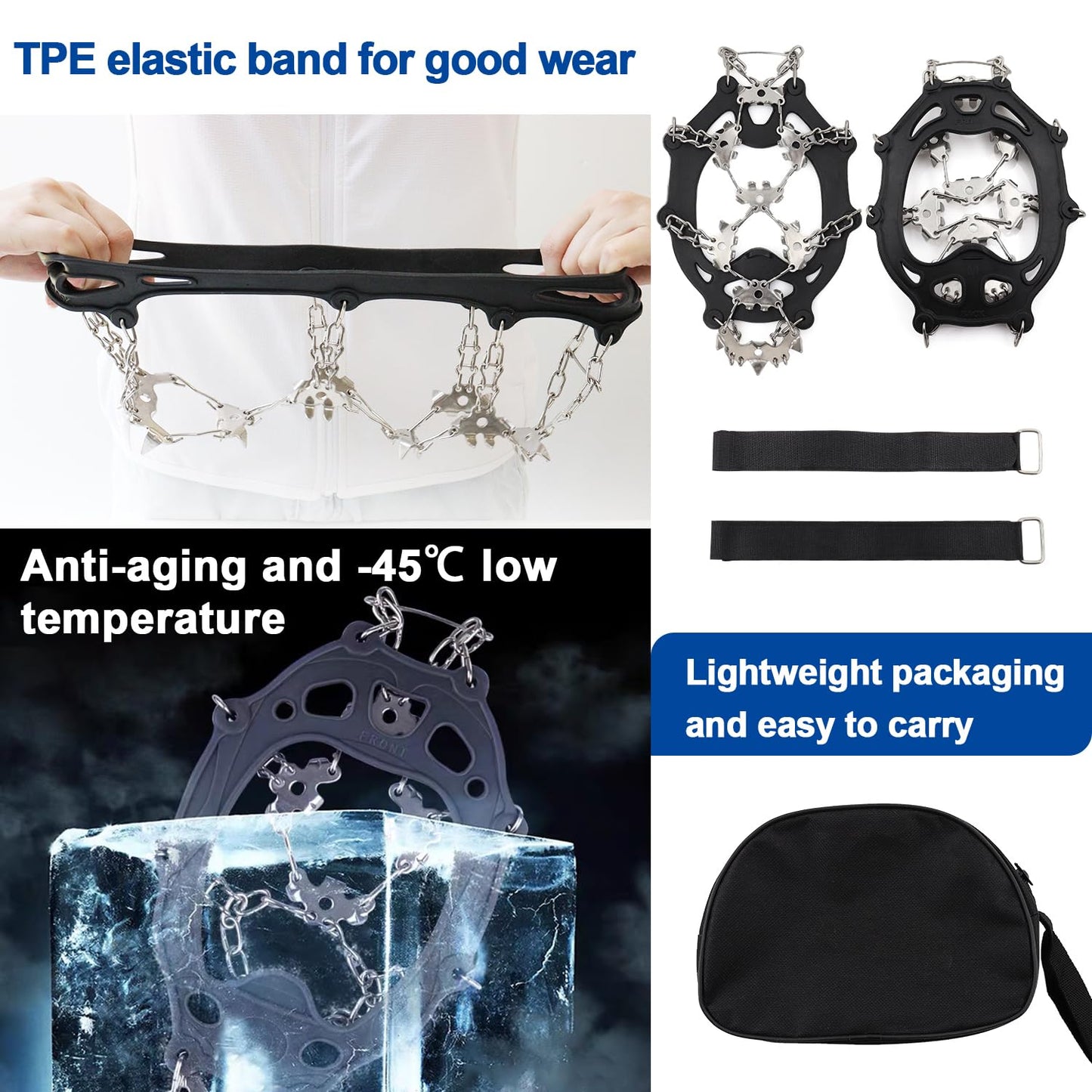 32-Spike Hiking Boots & Shoes Traction Cleats Ice Snow Grips Stainless Steel Anti Slip for Winter Outdoor Activities