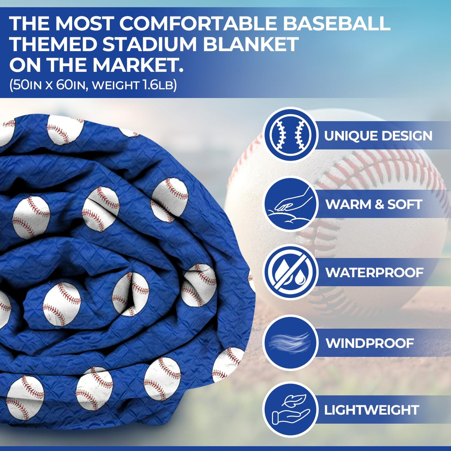 Isabel Steve Outdoor Waterproof Stadium Blanket for Sporting Events, Camping, Picnic Blankets, Beach, Warm Fleece, Emergency Blanket, Baseball, Sports Mom Must Haves, Gifts for Boys and Girls