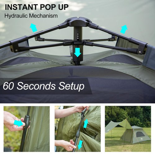 Night Cat Instant Cabin Tent with Canopy Tarp 3 Persons Waterproof Pop Up Tent for Family Camping 2 in 1 Canopy Tent with Porch Automatic Easy Set Up Outdoor