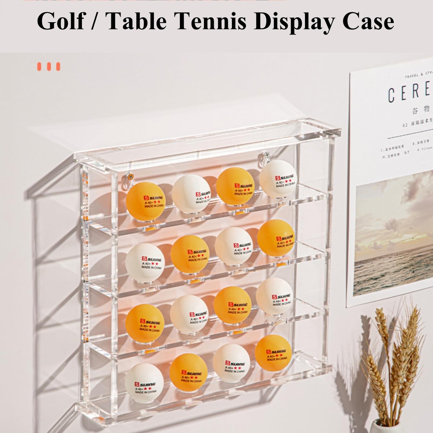 2 Packs 5-Layer Acrylic Golf Ball Display Case Wall Mount Table Tennis Ball Display Shadow Box Holds 20 Balls