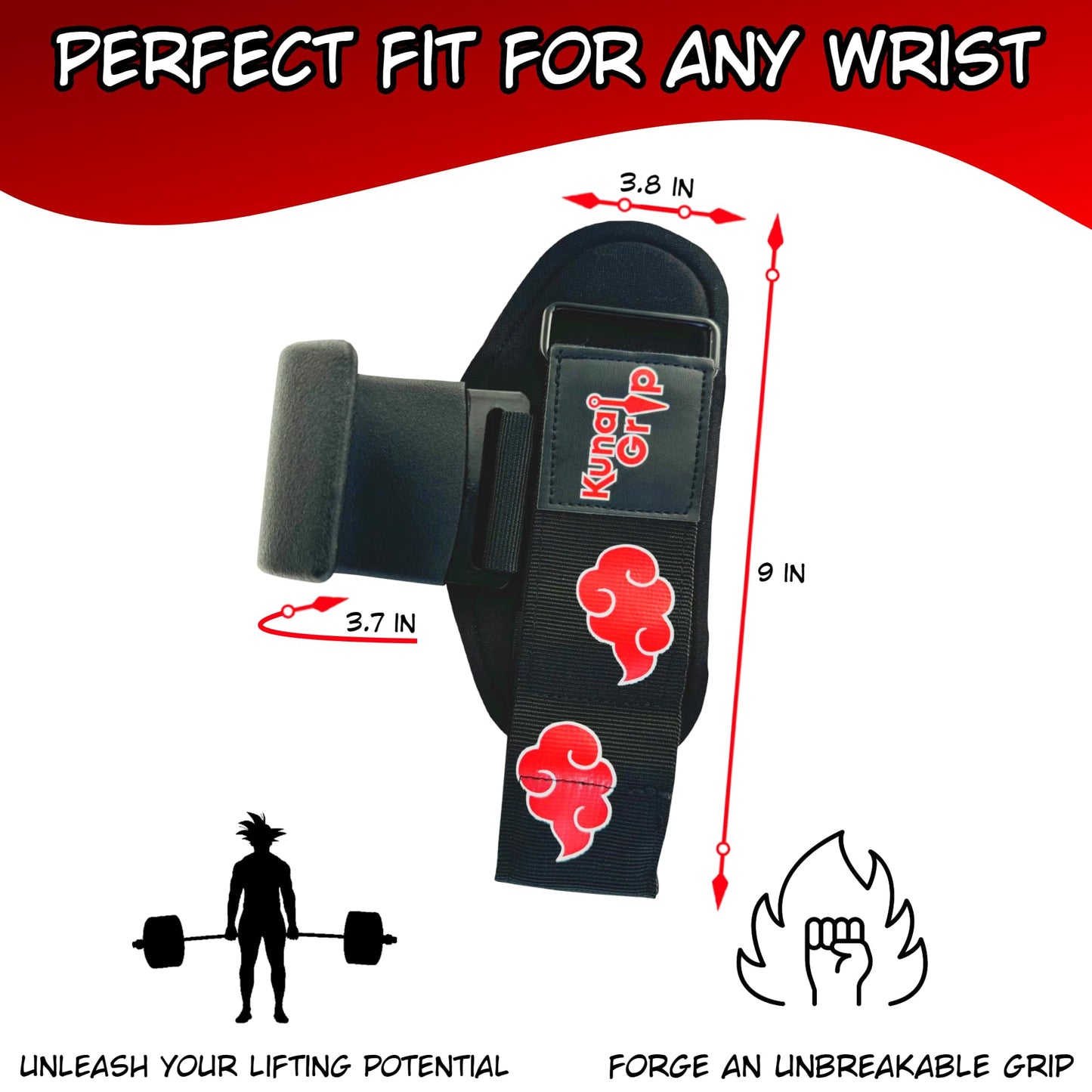 Kunaigrip Anime Weight Lifting Hooks (Pair) with Heavy Duty Wrist Straps for Men and Women - Ultimate Grip Support for Deadlifts, Pull Ups, Powerlifting, Shrugs and More