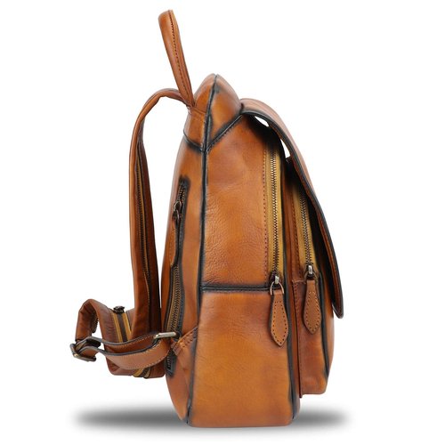 Genuine Leather Backpack for Women Retro Rucksack Casual College Bag Handmade Cowhide Western Daypack (Brown)