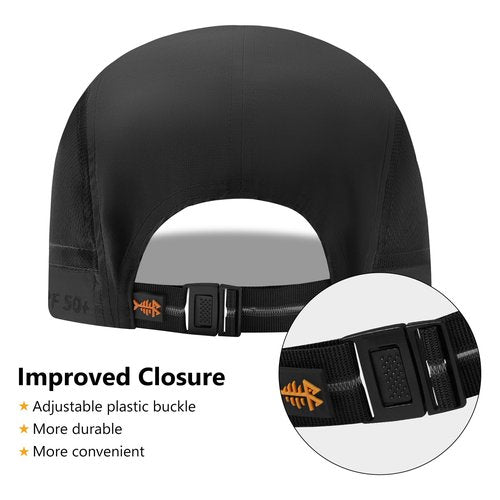 BASSDASH Folding Fishing Baseball Cap UPF 50+ Water Resistant Outdoor Portable Brim Hats for Women Men Hiking Adjustable Black