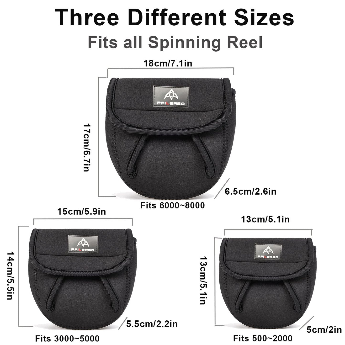 PFILERSO 3Pcs Fishing Spinning Reel Covers Bag Baitcasting Trolling Fishing Reel Protective Case Pouch Sleeve Gloves Fishing Bags Fits 1000-8000 Series Reel 3Size (3Pack 3szie)