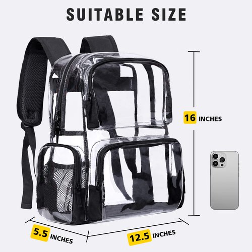 Vorspack Clear Backpack Heavy Duty - Clear Book Bag with Multi-pockets Large See Through Backpack for College Workplace - 2 Pack