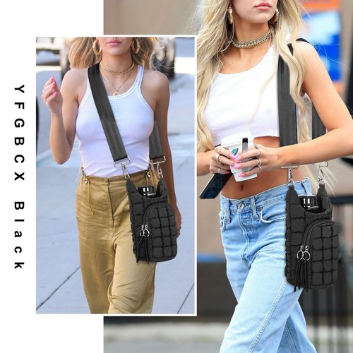 YFGBCX Water Bottle Holder with Strap Carrier Bag - Quilted Puffer Sling Crossbody Accessory