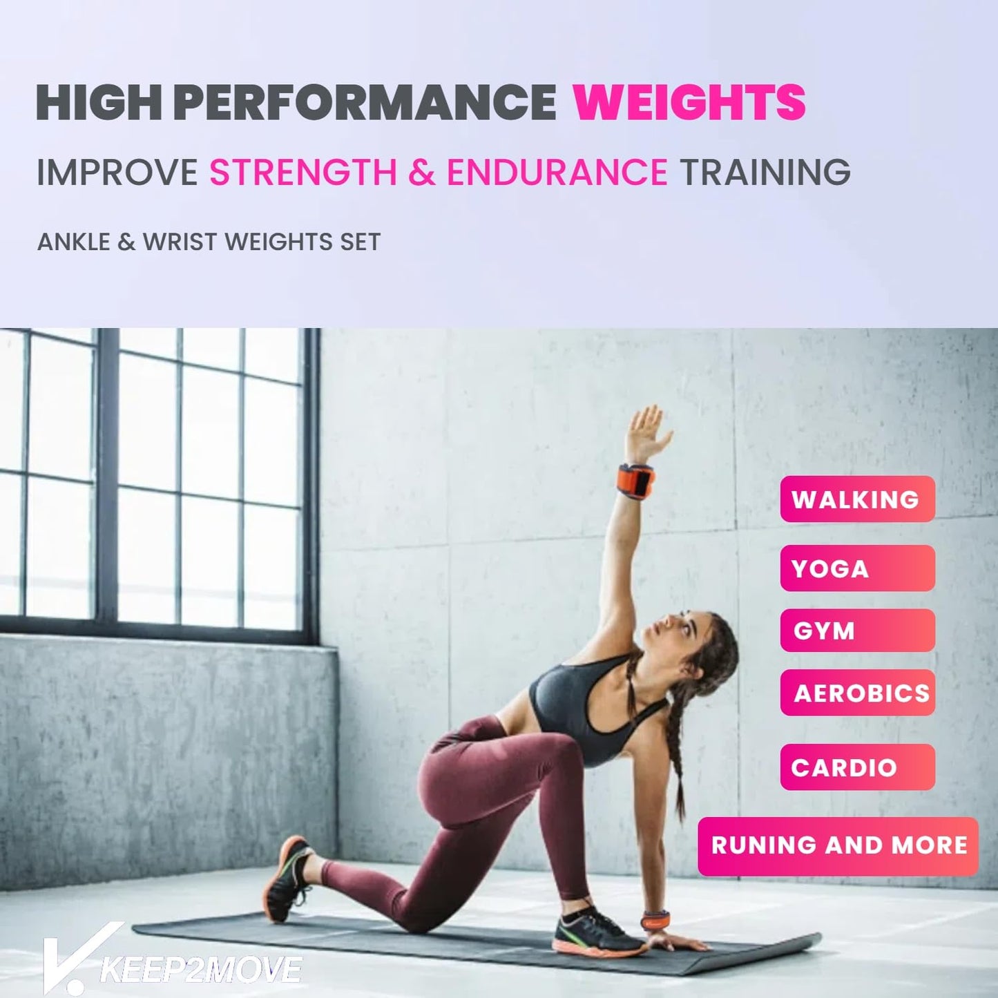 KEEP2MOVE Ankle Weights Set of 2 (0.65Lb/1Lb/2Lbs Each) For Women & Men Kids With Adjustable Strap - Roll Type Wrist Weights for Strength Training, Jogging, Pilates, Yoga, Pilates, Gym, Running, Fitness, Cardio