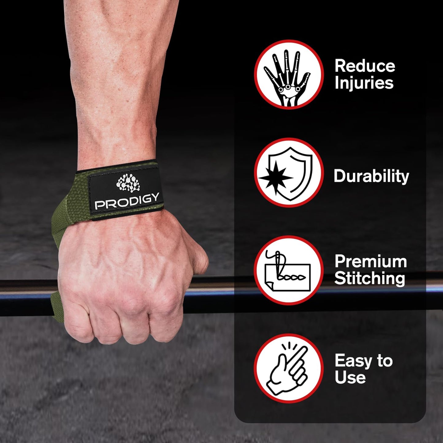 Premium Weightlifting Wrist Straps for Strength Training, Bodybuilding, Powerlifting, X-fit, Shrugs, Barbell, Deadlifts, Pull Ups, 23in for Extra Gripping Support - Plus Extra Padding - Dark Green