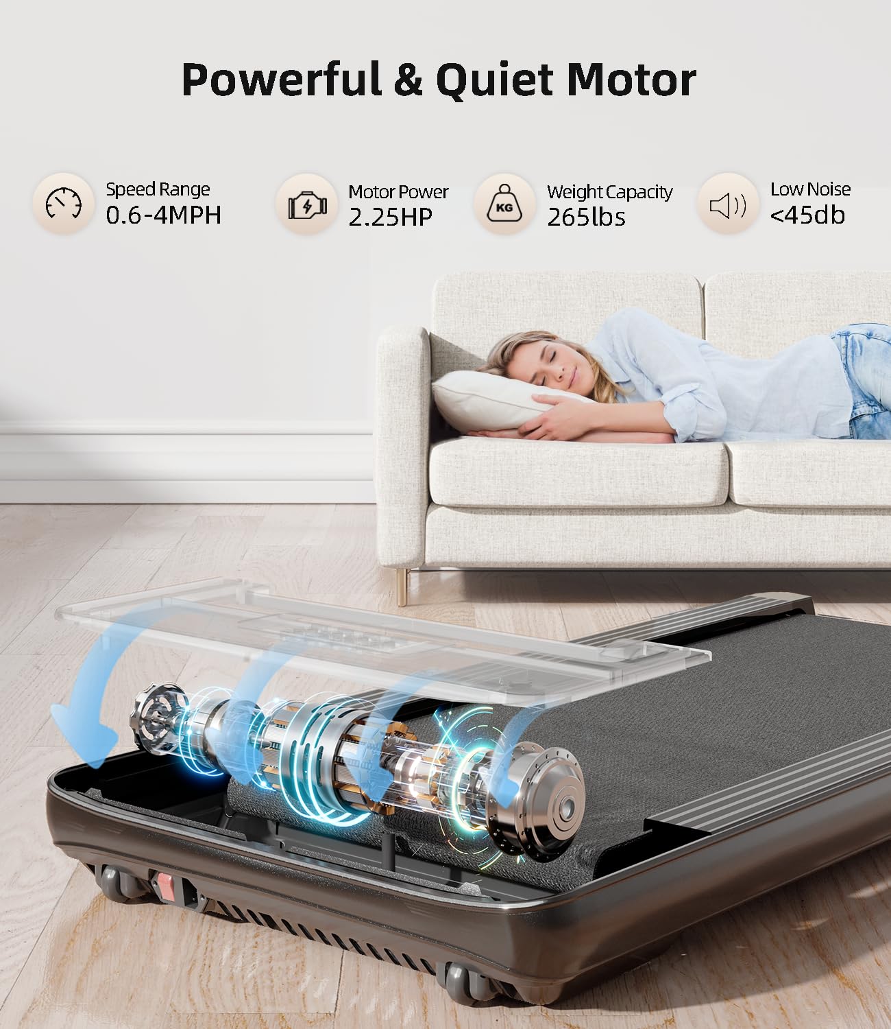 Bifanuo Walking Pad - Under Desk Treadmill for Home/Office, Portable With Remote Control LED Display - Ideal for Fitness Enthusiasts (Black)