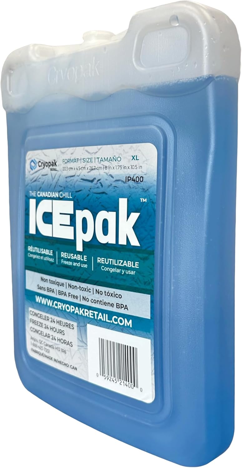 Cryopak ICEpak Large Hard Shell Reusable Ice Packs for Coolers and Lunch Box Use, Freezer Safe Gel Design, Professional Grade Cooling, Non-Toxic and BPA Free, Essential Travel Accessories, Large
