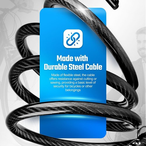 Flexzion Bicycle Lock Cable - 4 Feet, 5/16 Inch (8mm) Diameter Steel Bike Lock Cable, Compact & Easy to Use, with Pre-Set 4 Digit Bike Lock Combination - Security for Bicycles, Scooters, & Gates