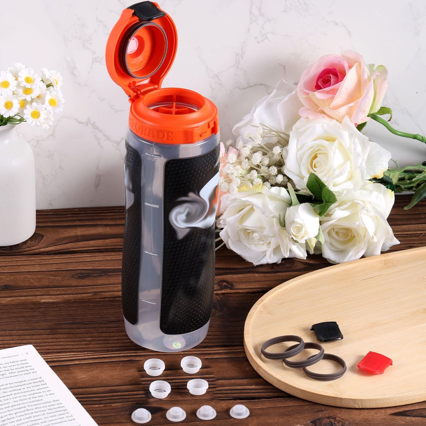 10pcs Bottle Lid Replacement Compatible with Gatorade Water Bottle, Dispensing Valves Replacement Gasket Silicone Valve and Plastic Insert & Bottle Seal & Clip for Gatorade GX 30oz Part Accessories