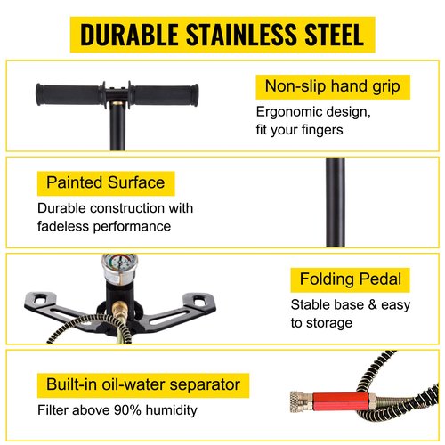VEVOR High Pressure Hand Pump 3 Stage Airgun PCP Pump 4500PSI Stirrup Pump Air Rifle Filling Stirrup Pump(30MPA), Black and Haendler & Natermann H&N Baracuda Hunter Extreme Pellets, .25 Cal