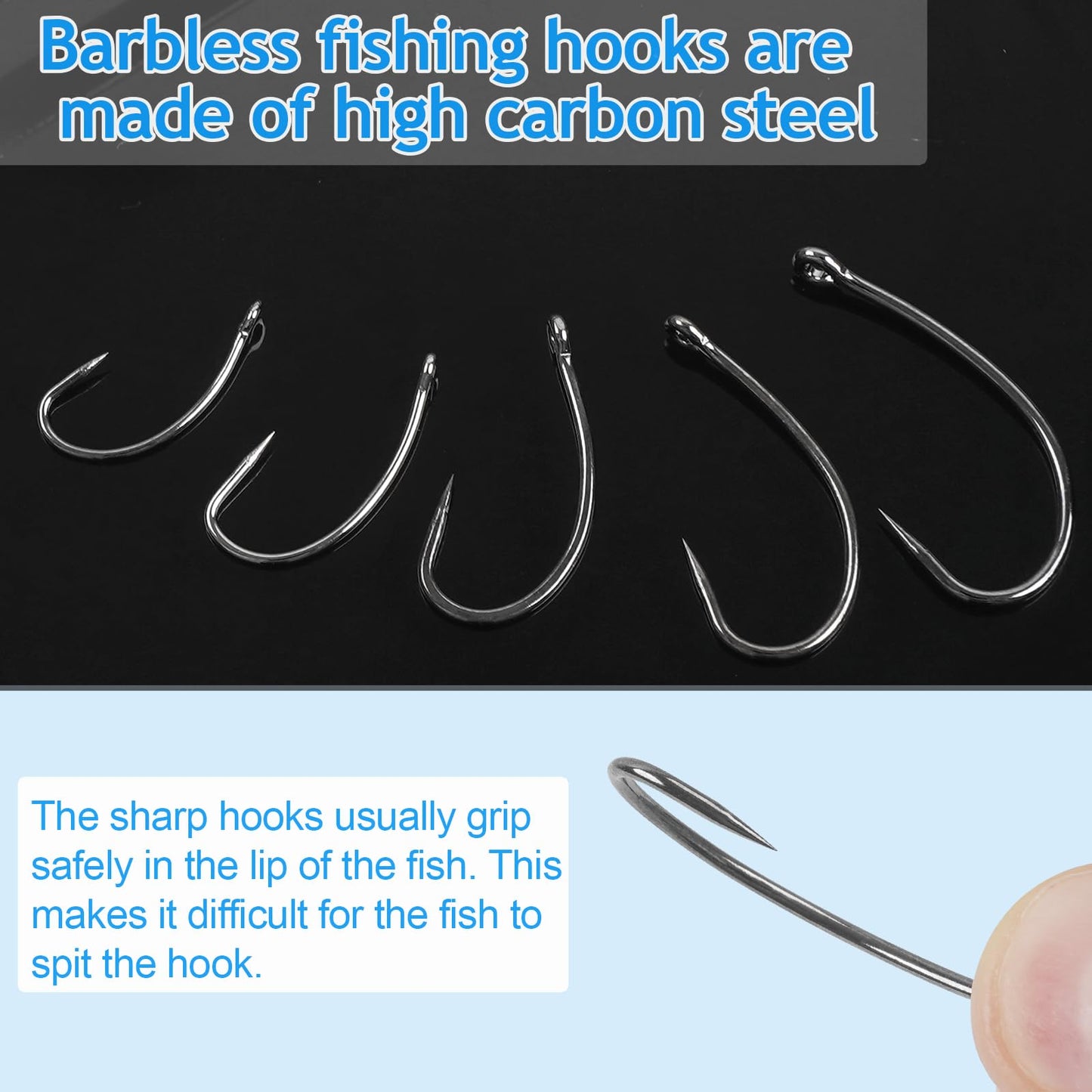 200pcs Barbless Fishing Hooks Kit Carp Fishing Fly Tying Hooks Circle Curve Shank Barbless Live Bait Carp Hair Rig Trout Freshwater Saltwater