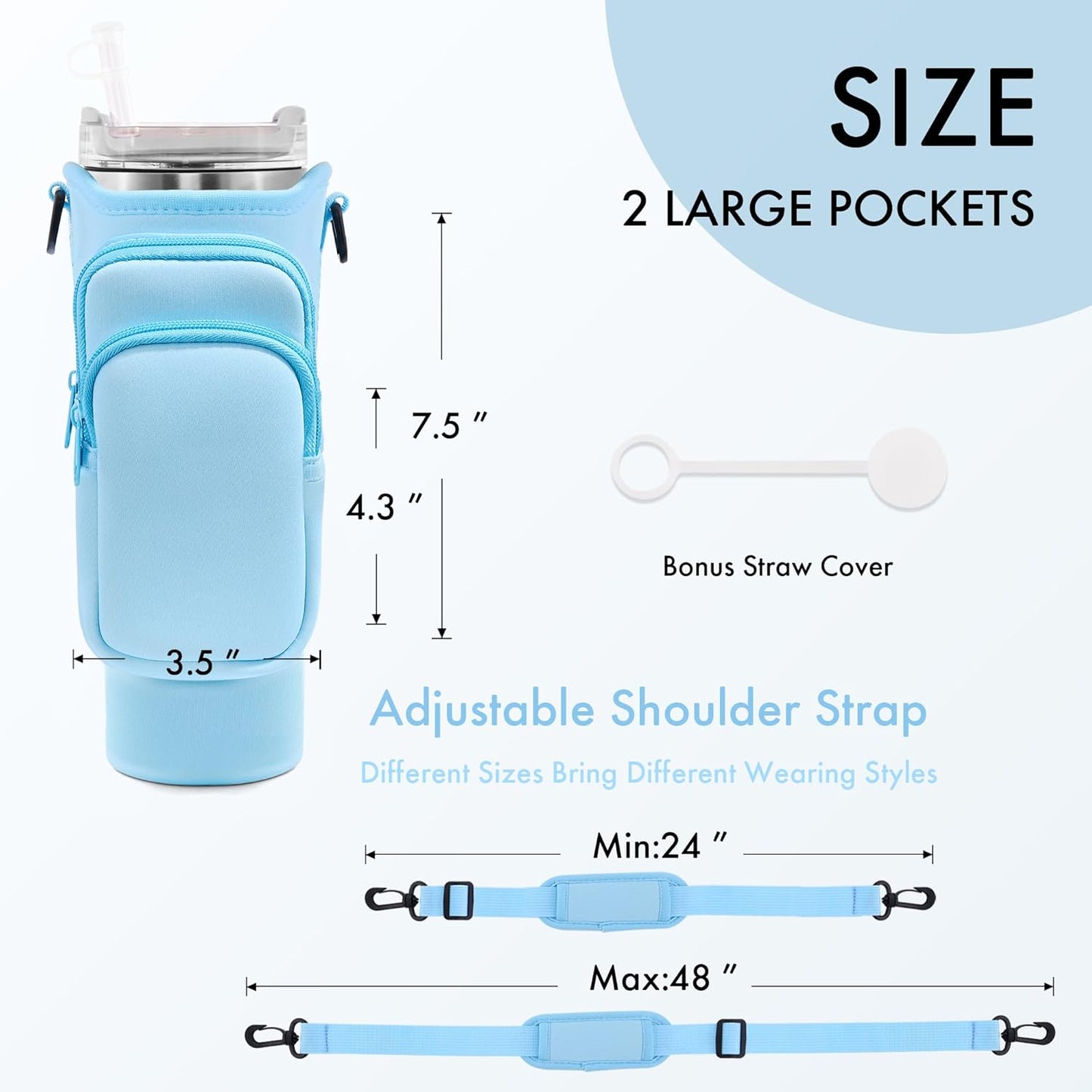 Water Bottle Carrier Bag for Stanley Cup 40/30 Oz | Adjustable Strap & Phone Pocket