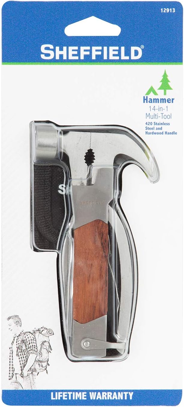 Sheffield 12301 Axe Multi Tool, 12-in-1 Camping Knives & Tools, Utility Tool Double Axe Head, Camping Tool, Stainless Steel Knife Multitool