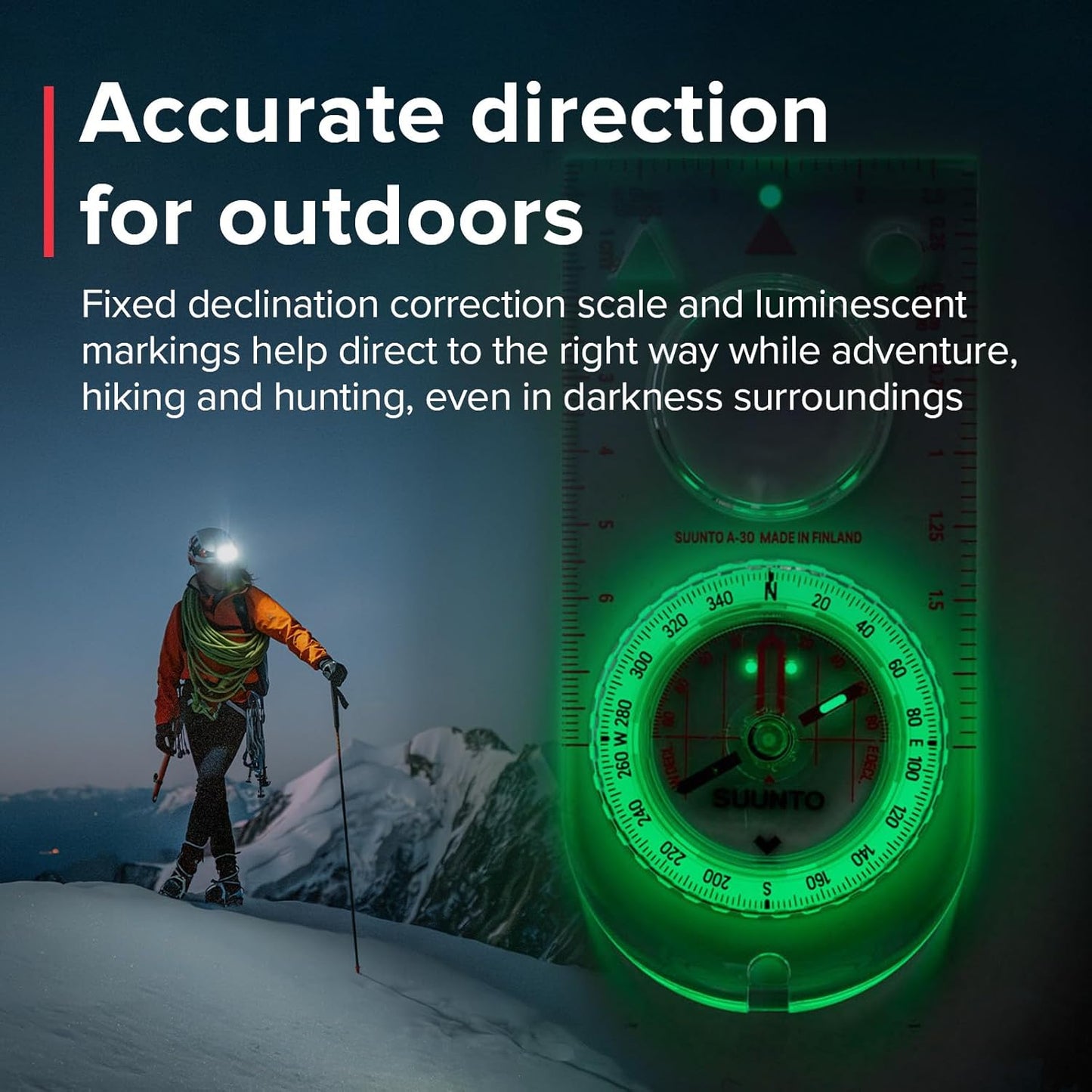 SUUNTO A-30 Compass: Compact, hiking compass with luminous markings in low light