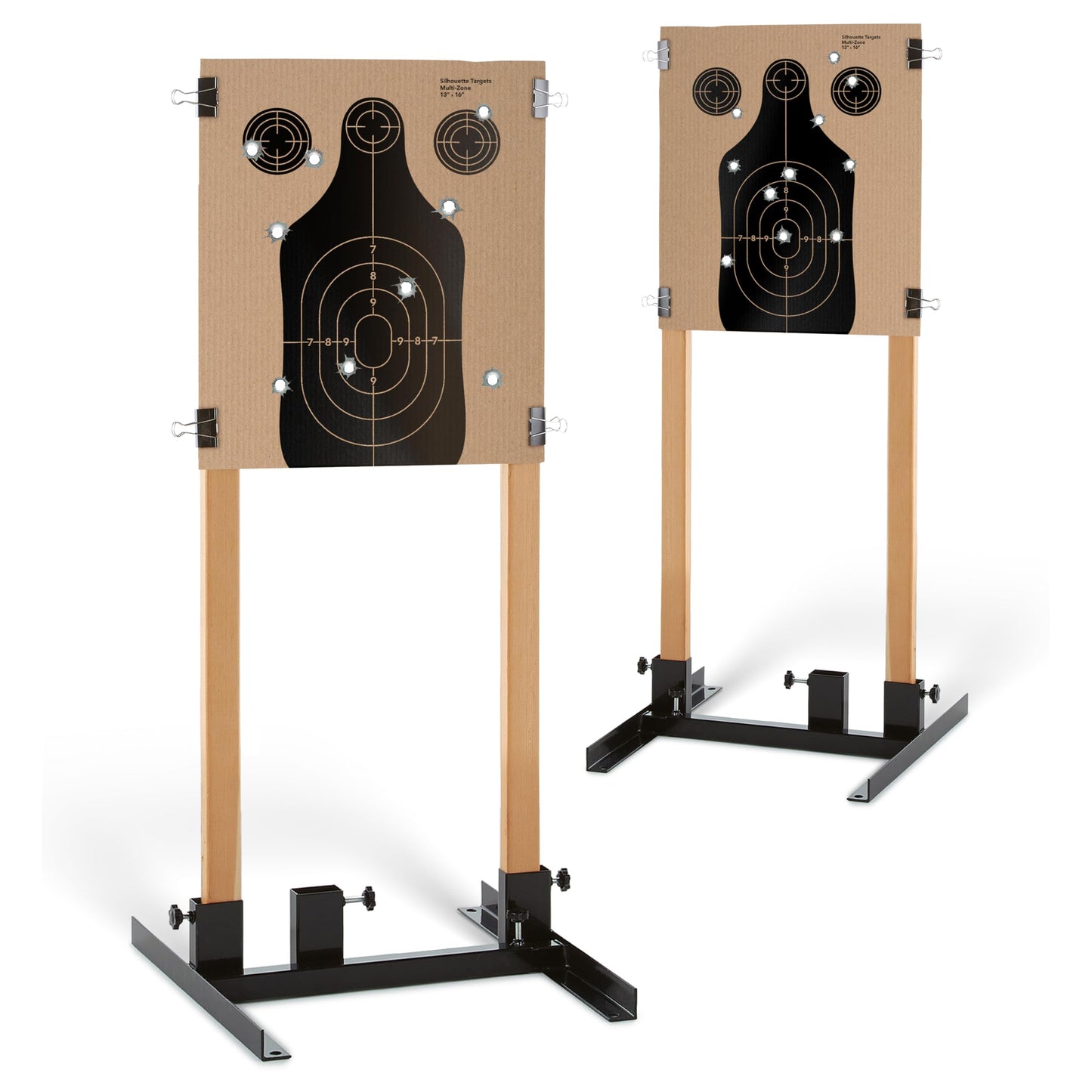 (2 Pack) Steel Target Stand Base for Paper Silhouette Shooting Targets, 8” - 24” Adjustable Width, USPSA/IPSC - IDPA Practice, Includes 2 Cardboard Targets for Shooting