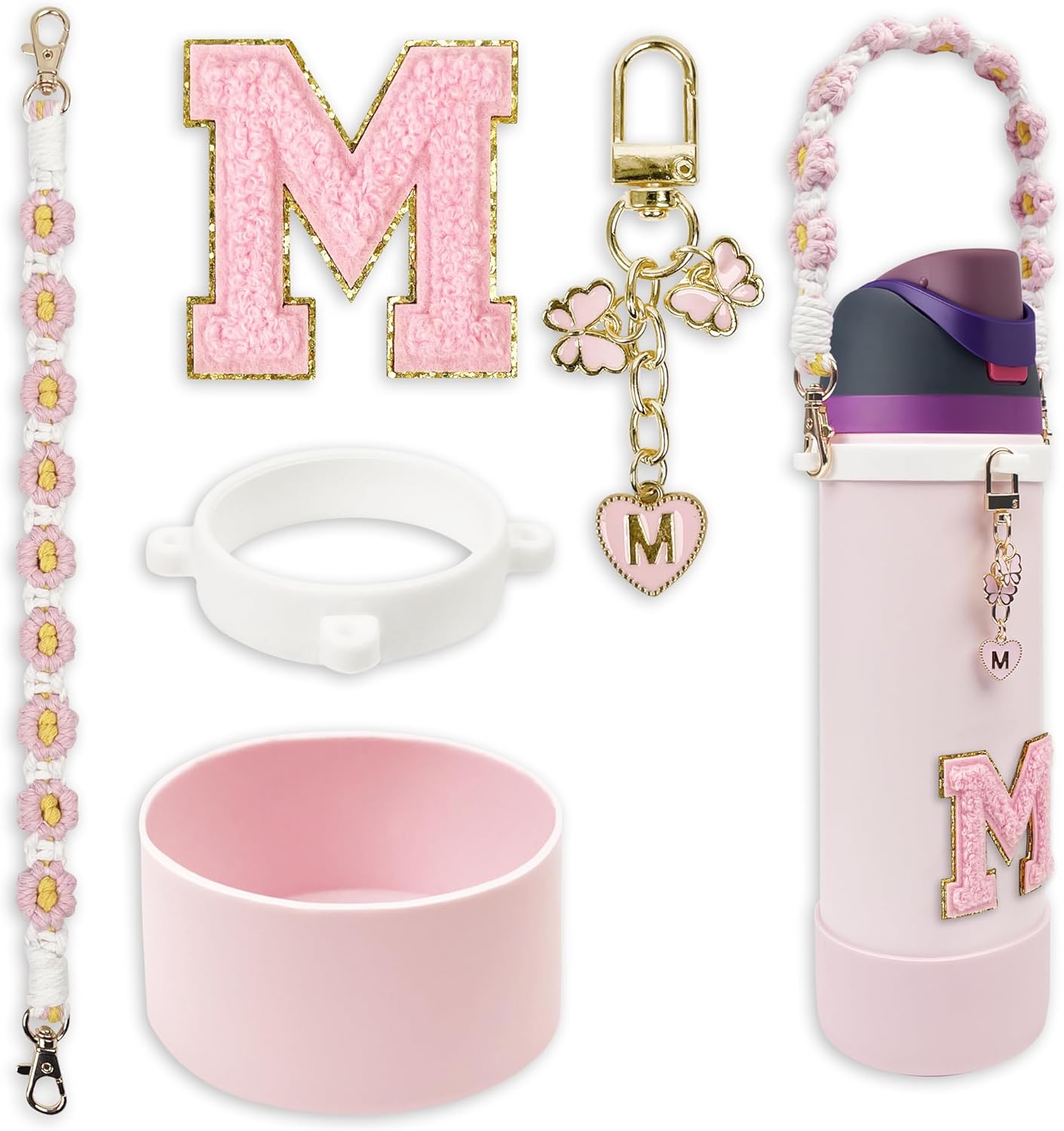Silicone Boot Monogram Set for Owala Water Bottles | Cute Pink & Black Accessories
