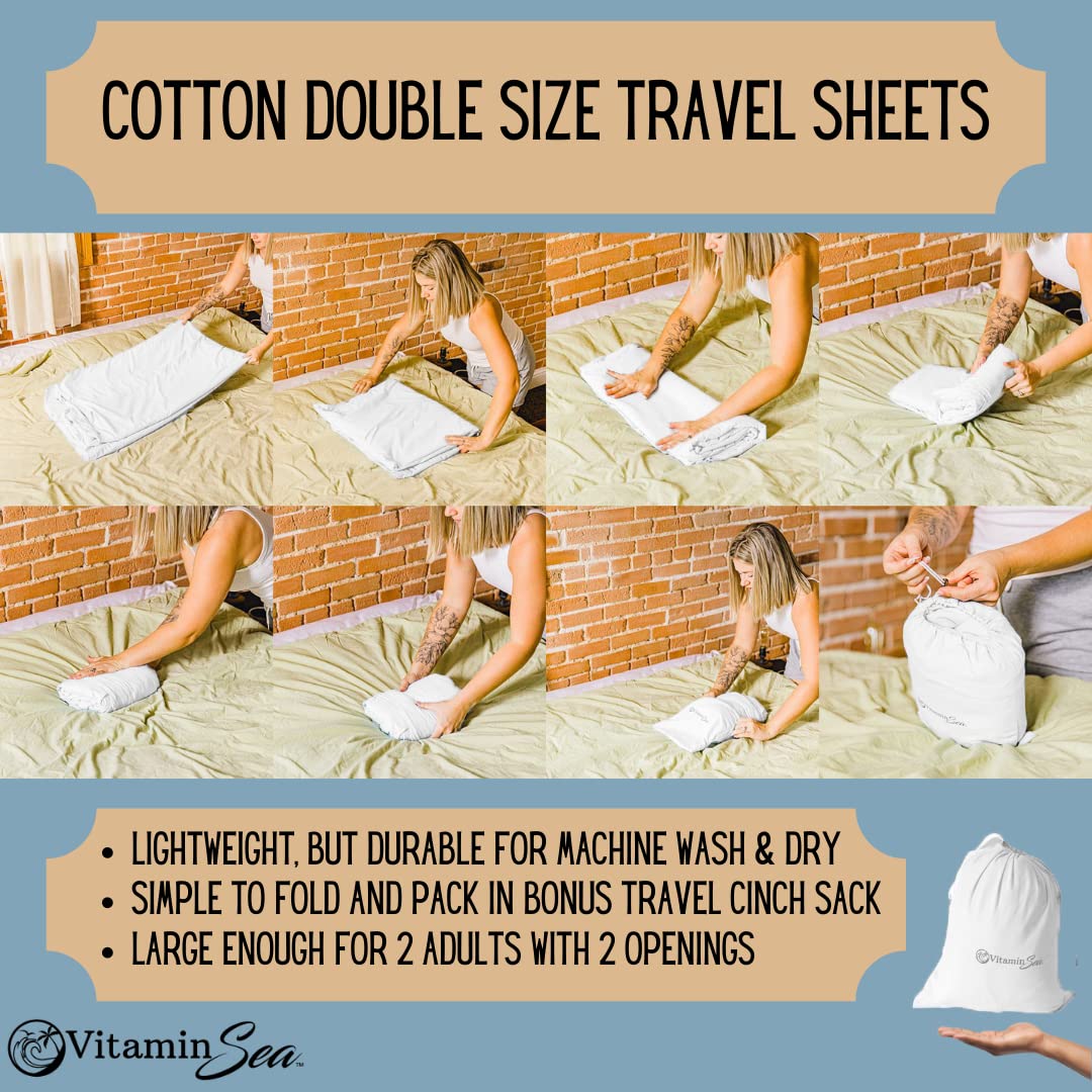 2 Cotton Sleeping Bag Liners Ultralight | Camping Sheets Lightweight | Travel Sheet Liners for Hotel