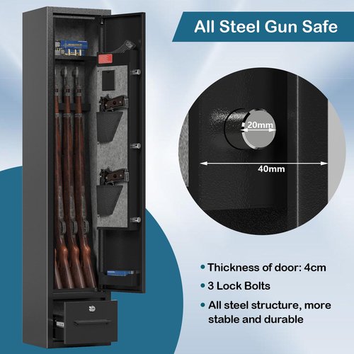 Gun Safe for Rifles and Pistols Gun Safes for 4 Rifles Gun Cabinet for Rifles and Shotguns Steel Rifle Safes for Home Clearance Gun Safe Gun Safes & Cabinets with Drawer Removable Shelf Gun Rack